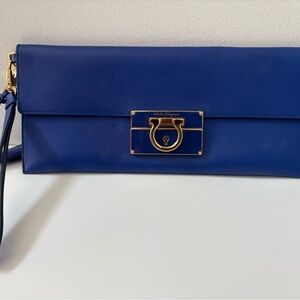 Salvatore Ferragamo Royal Blue Clutch with Gold Accents